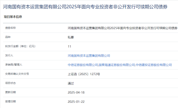 涨8配资 河南资本集团拟发行11亿元可续期公司债，获上交所通过