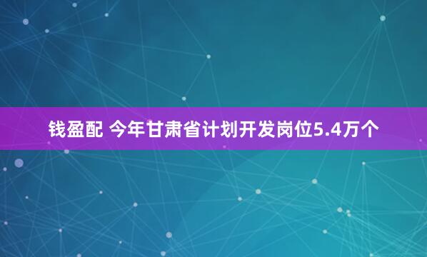 钱盈配 今年甘肃省计划开发岗位5.4万个